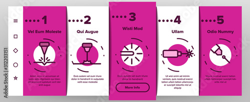 Laser Beam Onboarding Mobile App Page Screen Vector. Optical Equipment And Technology Laser, Eye Protective Glasses And Target Illustrations