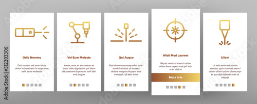 Laser Beam Onboarding Mobile App Page Screen Vector. Optical Equipment And Technology Laser, Eye Protective Glasses And Target Illustrations