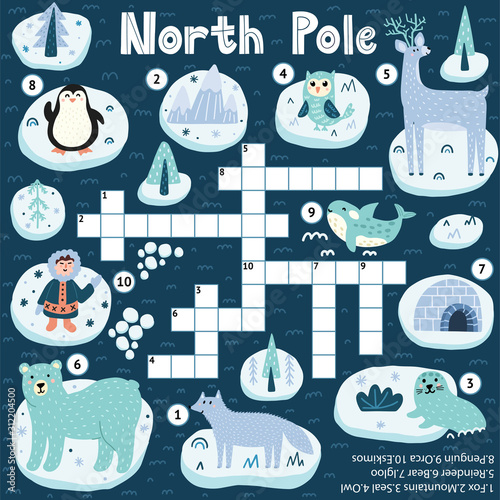 North Pole crossword game for kids