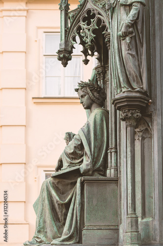 neo-gothic statue of woman in Prague