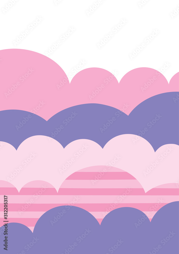 Simple abstract stripy clouds greeting card illustration isolated on white background 