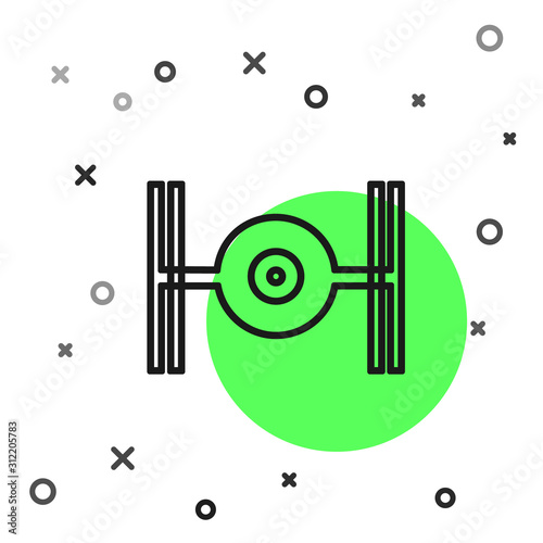 Black line Cosmic ship icon isolated on white background. Vector Illustration