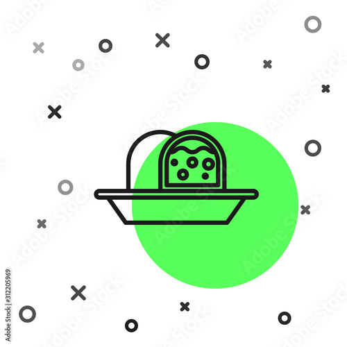 Black line Marzipan sponge cake icon isolated on white background. Merry Christmas and Happy New Year. Vector Illustration