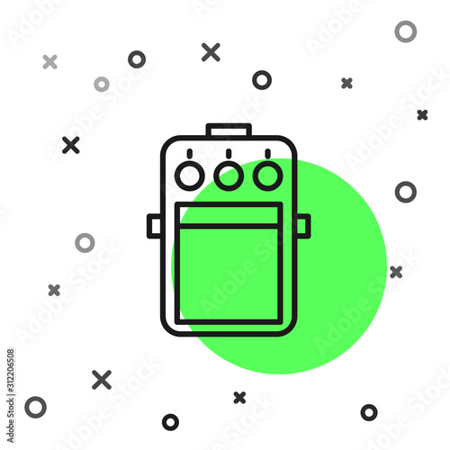 Black line Guitar pedal icon isolated on white background. Musical equipment. Vector Illustration