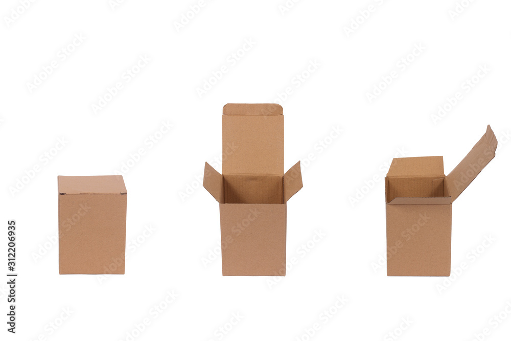 Corrugated Cardboard boxes isolated on white background.Open and closed view Corrugated Cardboard boxes isolated on white background.Open and closed view