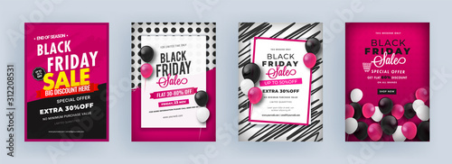 Black Friday Sale Template or Flyer Design with Different Discount Offer in Four Abstract Background.