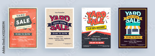 Vintage Yard Sale Flyer or Template Design Set with Event Details.