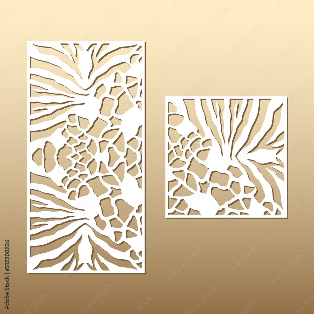 Laser cut vector panels (ratio: 1:1, 1:2). Cutout silhouette with mixed  giraffe and zebra skin pattern. The set is suitable for engraving, laser  cutting wood, metal, stencil manufacturing. vector de Stock | Adobe Stock