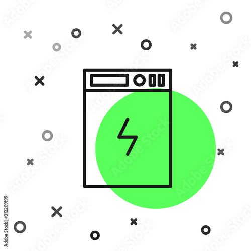 Black line Power bank icon isolated on white background. Portable charging device. Vector Illustration