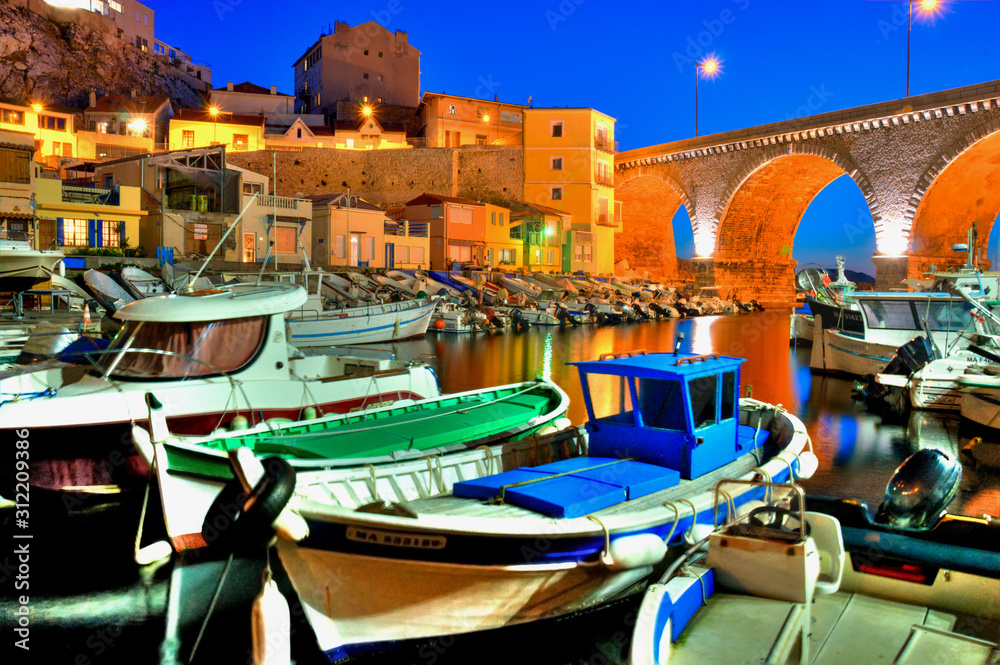 Scenic shot of Vallon des Auffes district in Marseille at dusk