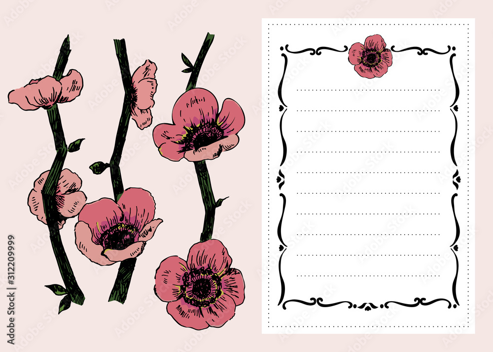 ポピーの花をイメージしたポストカードに使えるフレームイラスト Stock Vektorgrafik Adobe Stock