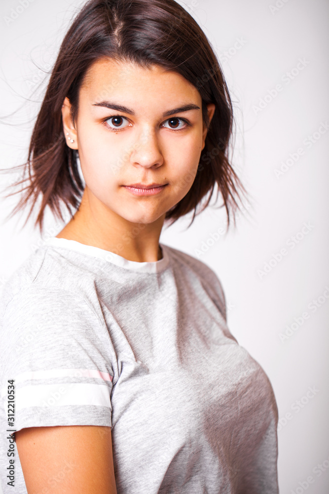 Portrait close up of young beautiful brunette model Portrait close up of young beautiful brunette model