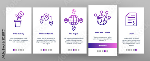 Franchise Onboarding Mobile App Page Screen Vector. Home Office And Corporate Headquarters, Globe With Gps Mark And Web Site Franchise Illustrations