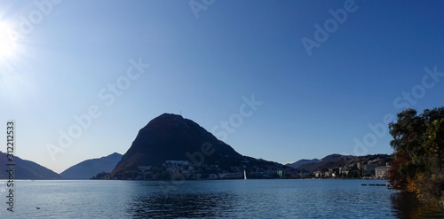Lugano - Switzerland : Scenic view on surrounding peaks and Lake Lugano