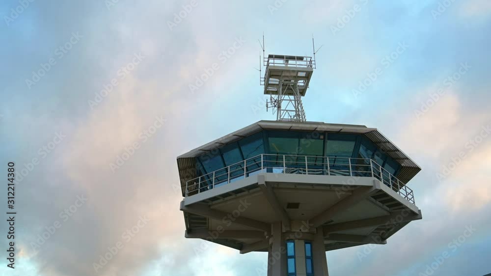 Nautical control tower of the Vessel Traffic Service Center Travemuende on the port entrance at the river mouth Trave in the Baltic Sea, authorized by the Luebeck Waterway and Shipping Office, Germany