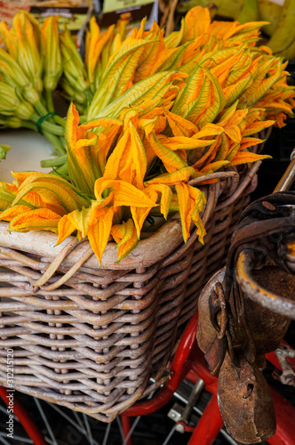 Zucchini flowers in a basket