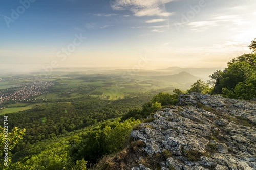 Time lapse of the swabian jura and valley below with city kirchheim teck, near stuttgart, germany