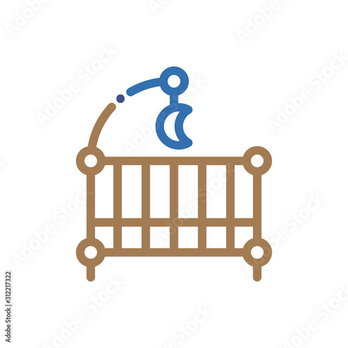 Baby cot icon , Vector flat long shadow design.