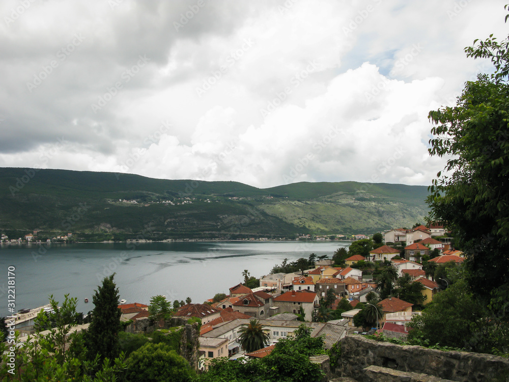 beautiful panoramic view from a high point to old town area of Herceg Novi, Montenegro