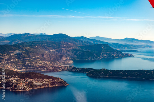 Aerial view of the Mediterranean Sea, Villefranche-Sur-Mare, near Nice, France