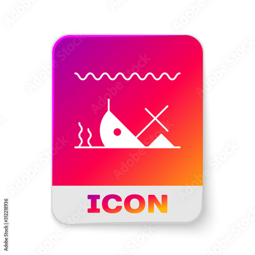 White Sunken ship at the bottom of the sea icon isolated on white background. Rectangle color button. Vector Illustration