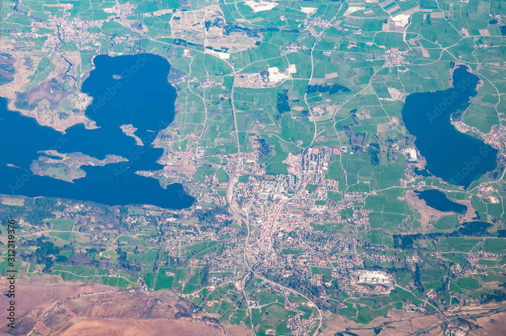 Naklejka premium Aerial view Chiemsee and Simsee lakes and Rimsting near Salzburg, Austria