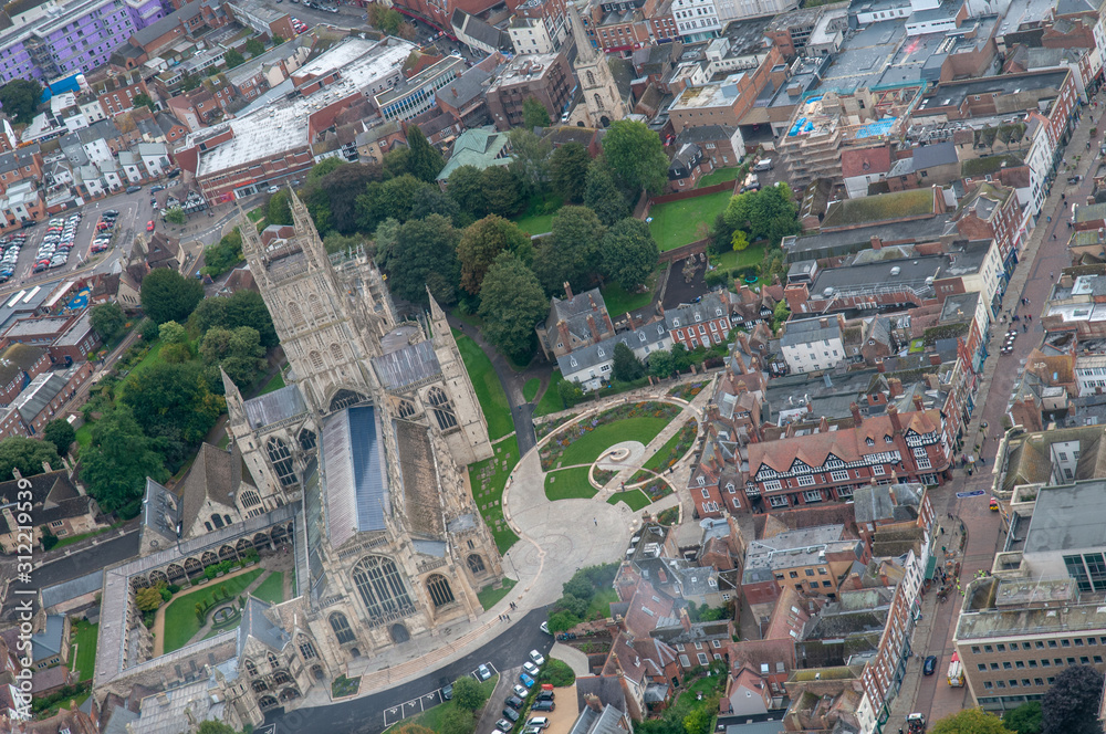 Aerial view of Gloucester Cathedral, Gloucester, UK