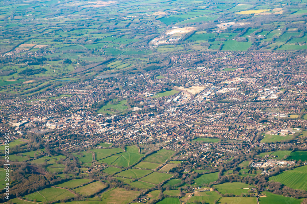 Aerial view of Horsham, East Sussex, UK