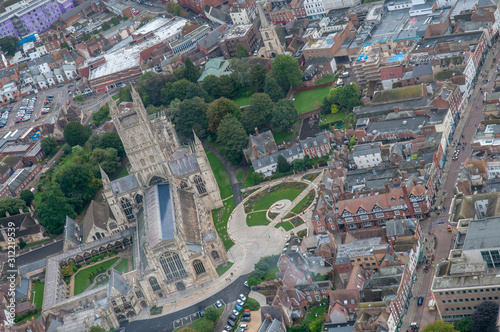 Aerial view of Gloucester Cathedral, Gloucester, UK