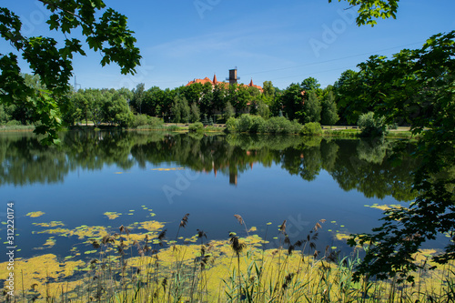 Reflections in Długie Lake in Olsztyn, Poland