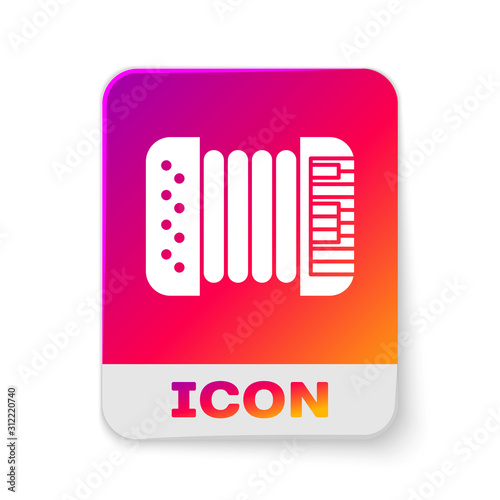 White Musical instrument accordion icon isolated on white background. Classical bayan, harmonic. Rectangle color button. Vector Illustration