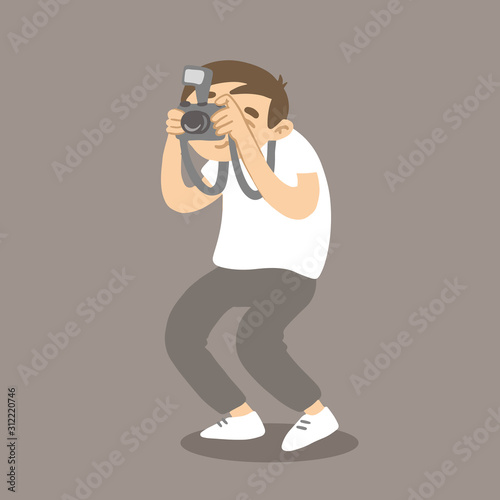 Photographer taking picture. Vector cartoon man with camera.
