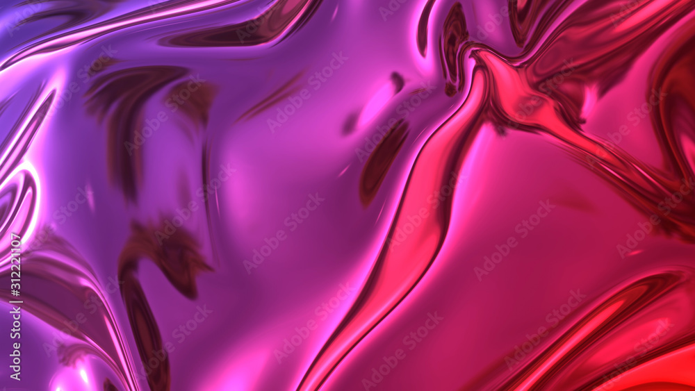 3D render beautiful folds of foil with gradient iridescent blue red color  in full screen, as clean fabric abstract background. Simple soft material  with crease like waves on liquid surface. 53 Stock