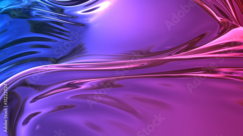 3D render beautiful folds of foil with gradient iridescent blue red color in full screen, as clean fabric abstract background. Simple soft material with crease like waves on liquid surface. 55