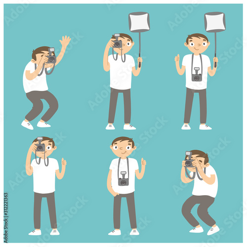 Set of cartoon photographers in different fields.