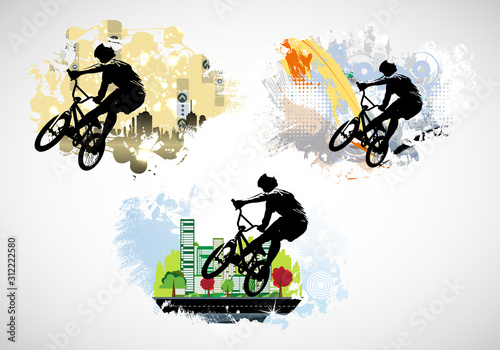 BMX riders on the abstract background, sport vector
