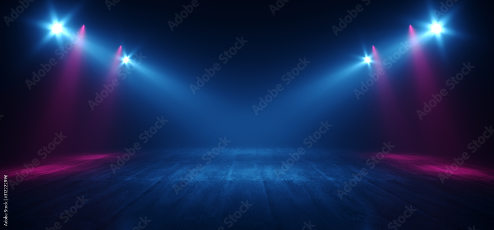 Neon Retro Brick Walls Club Mist Dark Foggy Empty Hallway Corridor