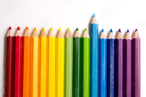 colorful color pencils on white background. multicolor for artist's painting, children's lesson, student's learning