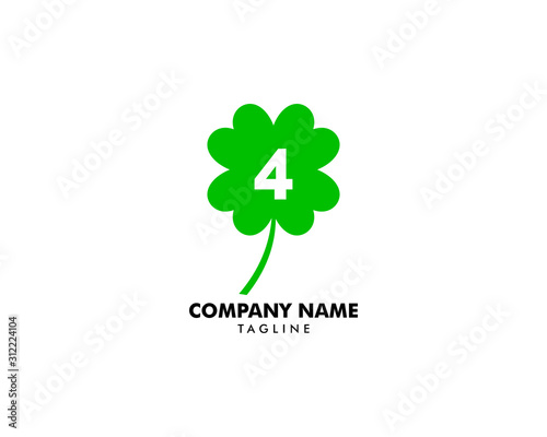 Number four and green clover leaf logo design