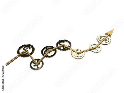 3d render of growing currency exchange chart with cogwheels