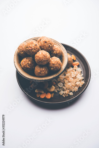 sweet Dink laddu also known as Dinkache ladoo or gond ke laddoo made using edible gum with dry fruits  photo