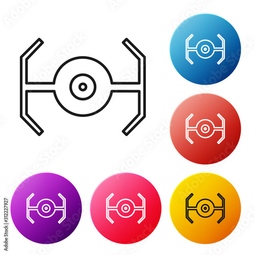 Black line Cosmic ship icon isolated on white background. Set icons colorful circle buttons. Vector Illustration