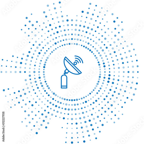 Blue line Radar icon isolated on white background. Search system. Satellite sign. Abstract circle random dots. Vector Illustration