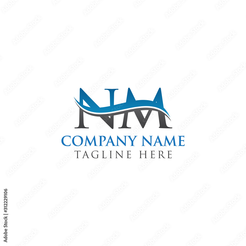 Swoosh Letter NM Logo Design Vector Template. Water Wave NM Logo Vector. Swoosh Letter NM Logo Design Vector Template. Water Wave NM Logo Vector.