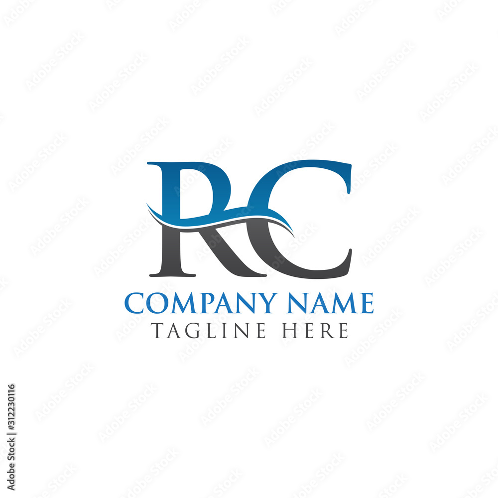 Swoosh Letter RC Logo Design Vector Template. Water Wave RC Logo Vector. Swoosh Letter RC Logo Design Vector Template. Water Wave RC Logo Vector.