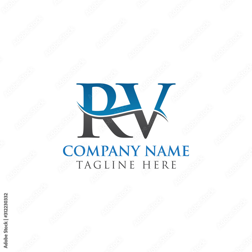 Swoosh Letter RV Logo Design Vector Template. Water Wave RV Logo Vector.