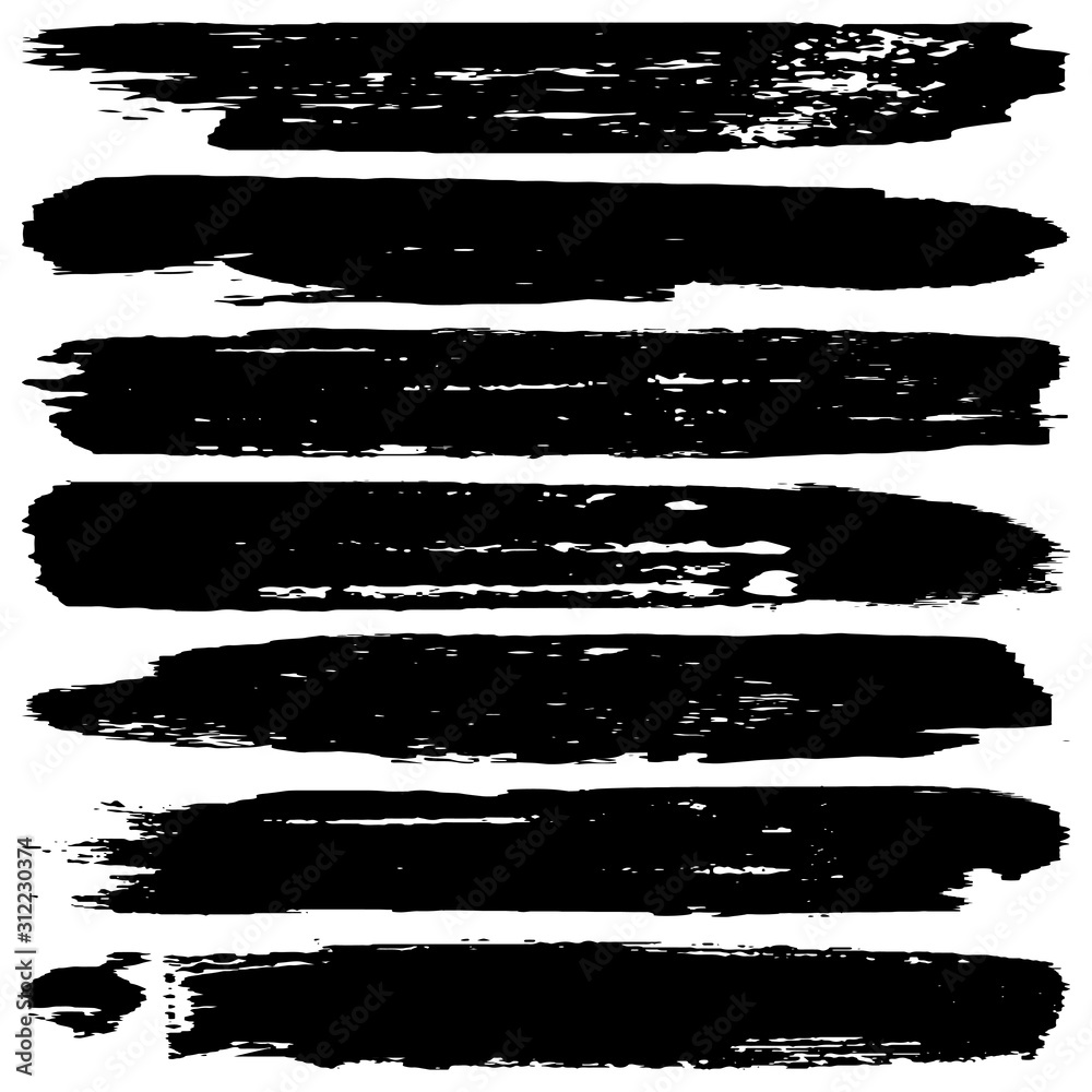 Collection of vector grunge brushes. Paint strokes with a dry brush. Abstract ink blots on a white background