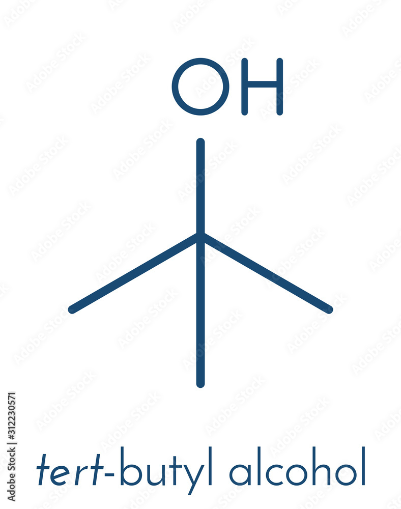 tert-butyl alcohol (tert-butanol) solvent molecule. Skeletal formula. tert-butyl alcohol (tert-butanol) solvent molecule. Skeletal formula.