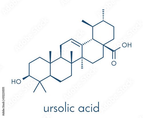 Ursolic acid molecule. Triterpenoid present in fruit peels. Skeletal formula.