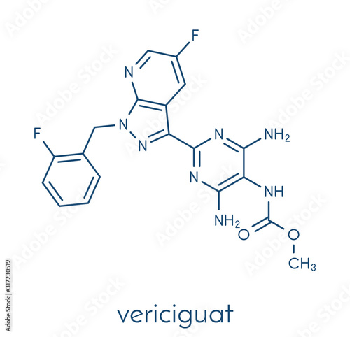 Vericiguat heart failure drug molecule. Skeletal formula.